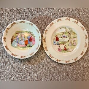 Royal Doulton Bunnykins 2 Piece Bowl Plate Set Vintage 1988.